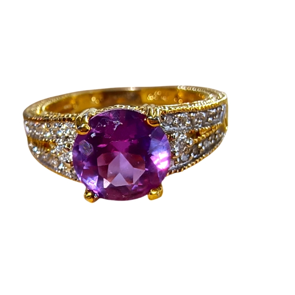 Chateau D'Argent Canada Purple Gemstone & Gold Vermeil Over Sterling Silver Ring